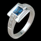 C1466 White gold Octagon Cut Sapphire and bead set diamond ring