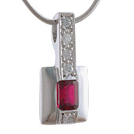 Emerald Cut Ruby Diamond Pendant
