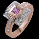 C1475 Bezel princess Pink Sapphire and Diamond bead set ring 