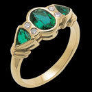 C900 Yellow Gold Oval & Trillion Biron Emerald and Diamond ring