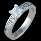 S1598 Princess Cut and Baguette White Gold Diamond Ring