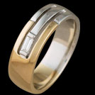 R1646 Yellow and White gold Baguette Diamond mens ring