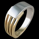 R1613 White and Yellow Gold Tapered Bars mens ring