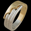 R1645 White Gold Bars with Yellow gold Scallop mens ring