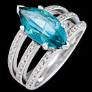 C1776 Marquise Teal Topaz and Millgrain Diamond Bar Ring