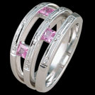 C1554B Princess Cut Pink Sapphire and Millgrain Diamond Triple B