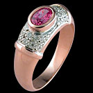 S455 Oval Pink Sapphire and Pave Diamond Rose and White Gold Rin