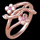 F1602 Intertwined Flower Vine Pink Sapphire and Diamond Rose Gol