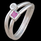 F1649 Wave Bar Pink Sapphire and Diamond Gold Ring