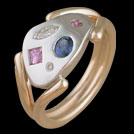 C1657 Artist Palette Pink Sapphire and Iolite and Diamond Two To