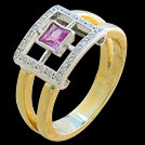 C1690 Square Window Ring Pink Sapphire and Diamond Two Tone Ring