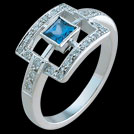 C1691 Square Window Ceylon Sapphire and Diamond White Gold Ring