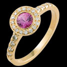 C1442 Round Pink Sapphire and Millgrain Diamond Yellow Gold Ring