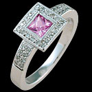 C1462 Square Pink Sapphire and Millgrain Diamond White Gold Ring