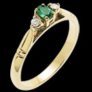C104 Oval Emerald and ROund Diamond Claw Set Gold RIng