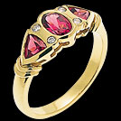 C994 Oval and Trillion Rhodolite Garnet and Diamond Yellow Gold 