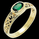 C1084 Oval Emerald filagree yellow Gold Ring