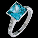 C1795 Square Teal Topaz and Diamond White Gold Ring