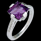 C1792 Claw Set Square Amethyst and Diamond White Gold Ring