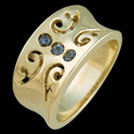 C1644 Iolite Trio and Diamond Pierced Yellow Gold Ring