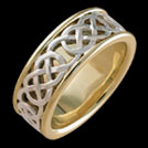 K184G Love Yellow and White Gold Wide Celtic Wedding Band